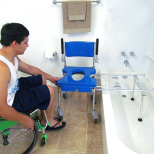 Go-Anywhere commode, shower 'n' tub chair (CST) setup in tub